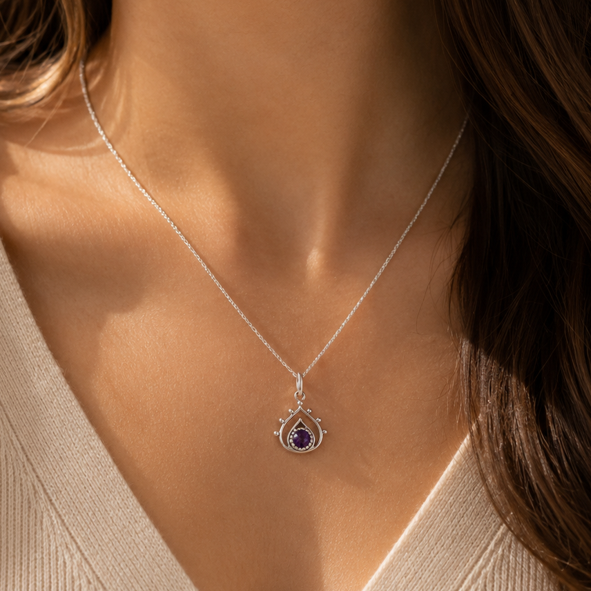 Colgante Selene ~ Plata de Ley ~ Amatista Facetada