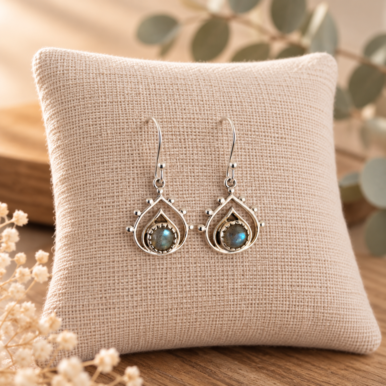 Pendientes Selene ~ Plata de Ley ~ Labradorita pulida