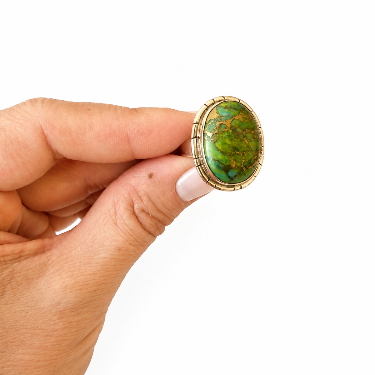 Anillo Vega ~ Plata de Ley ~ Turquesa Verde con Pirita
