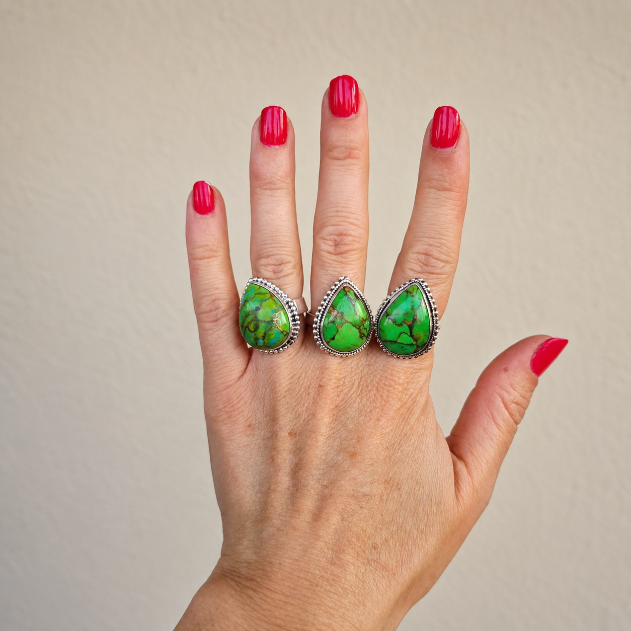 Anillo Vega ~ Plata de Ley ~ Turquesa Verde con Pirita