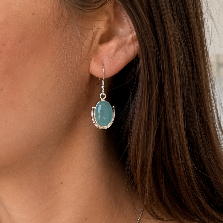 Pendientes Aura ~ Plata de Ley ~ Ágata Azul