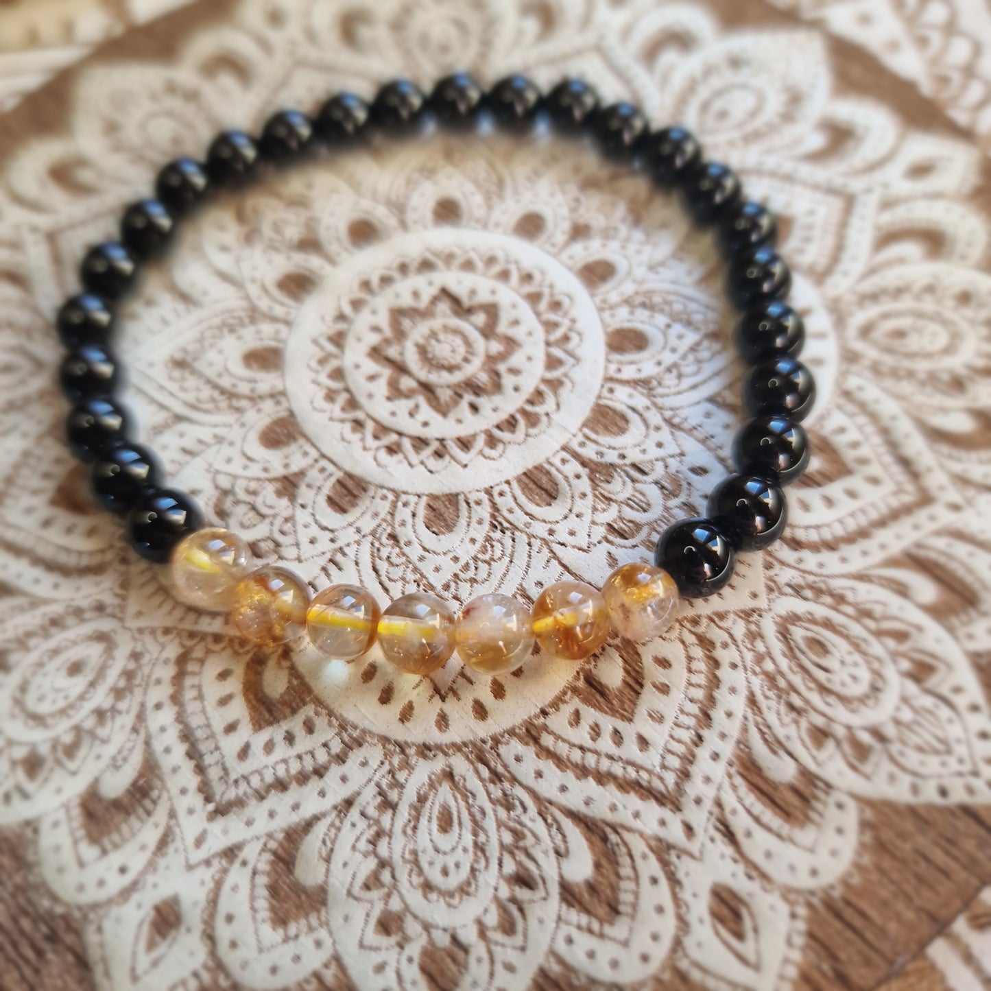 Pulsera Obsidiana Negra con Citrino ~ Protección y Prosperidad ~ 6 mm