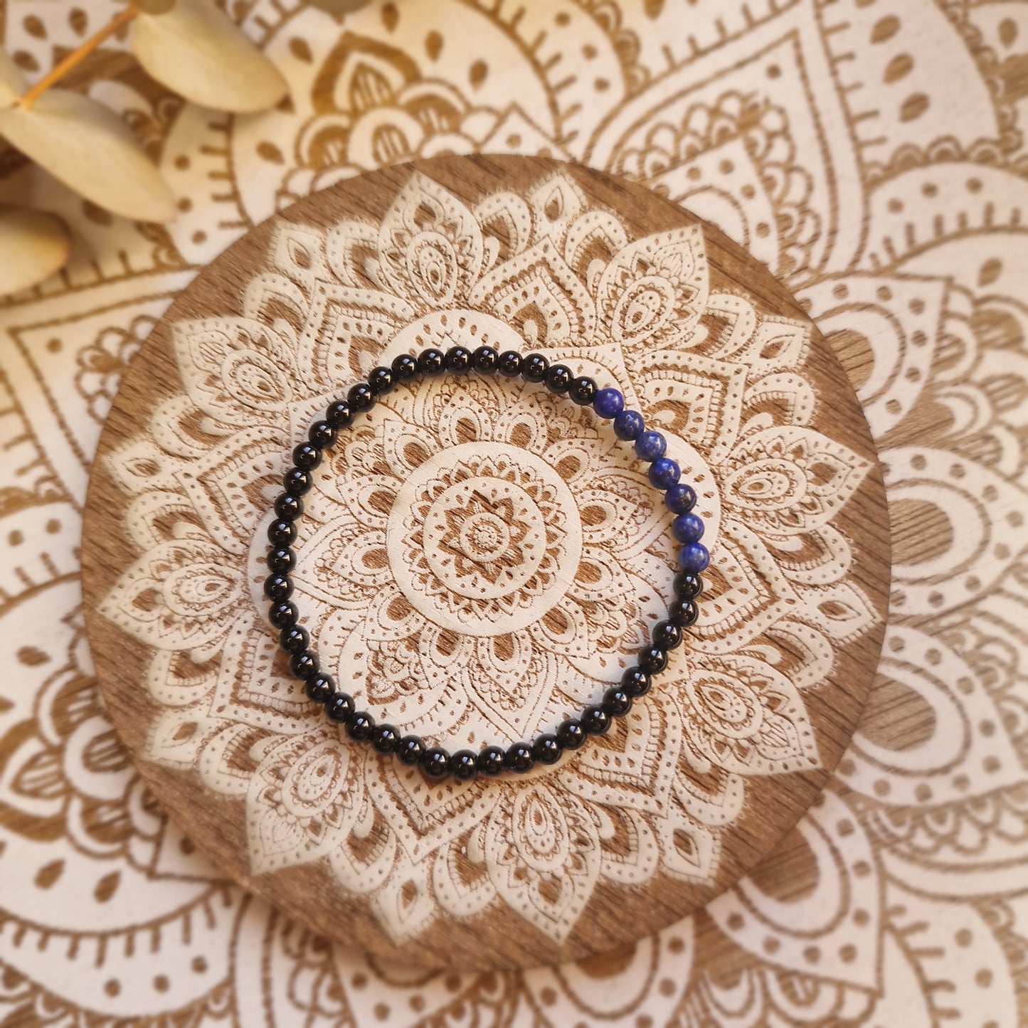 Pulsera Obsidiana Negra con Lapislázuli ~ Protección y Sabiduría Interior ~ 4mm