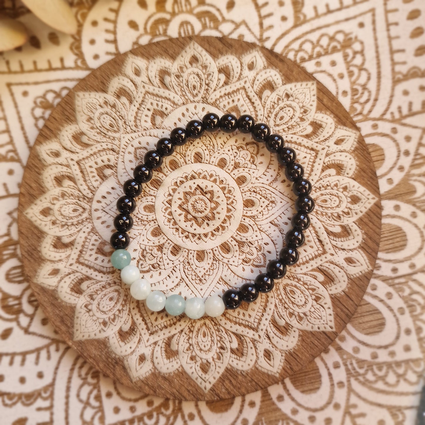 Pulsera Obsidiana negra con Amazonita ~ Equilibrio y Protección ~ 6 mm