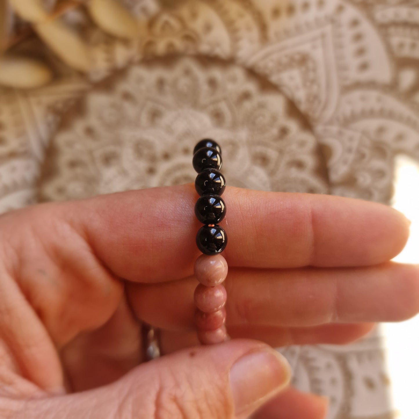 Pulsera Obsidiana con Rodonita ~ Protección y sanación Emocional ~ 6mm