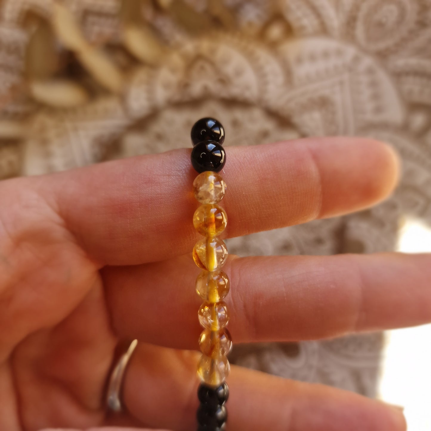 Pulsera Obsidiana Negra con Citrino ~ Protección y Prosperidad ~ 6 mm