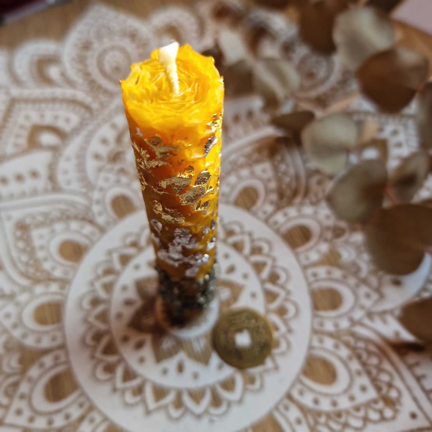 🕯️ Vela de Manifestación con Abundancia ~ Prosperidad, éxito y energía dorada