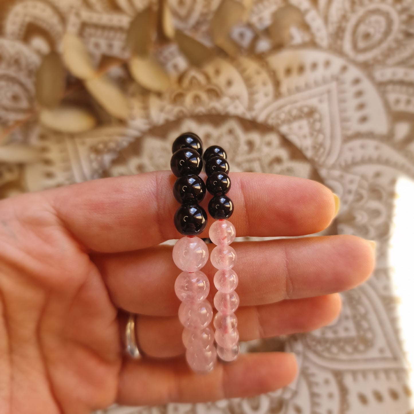 Pulsera Obsidiana Negra y Cuarzo Rosa ~ Protección y Amor ~ 6 y 8 mm
