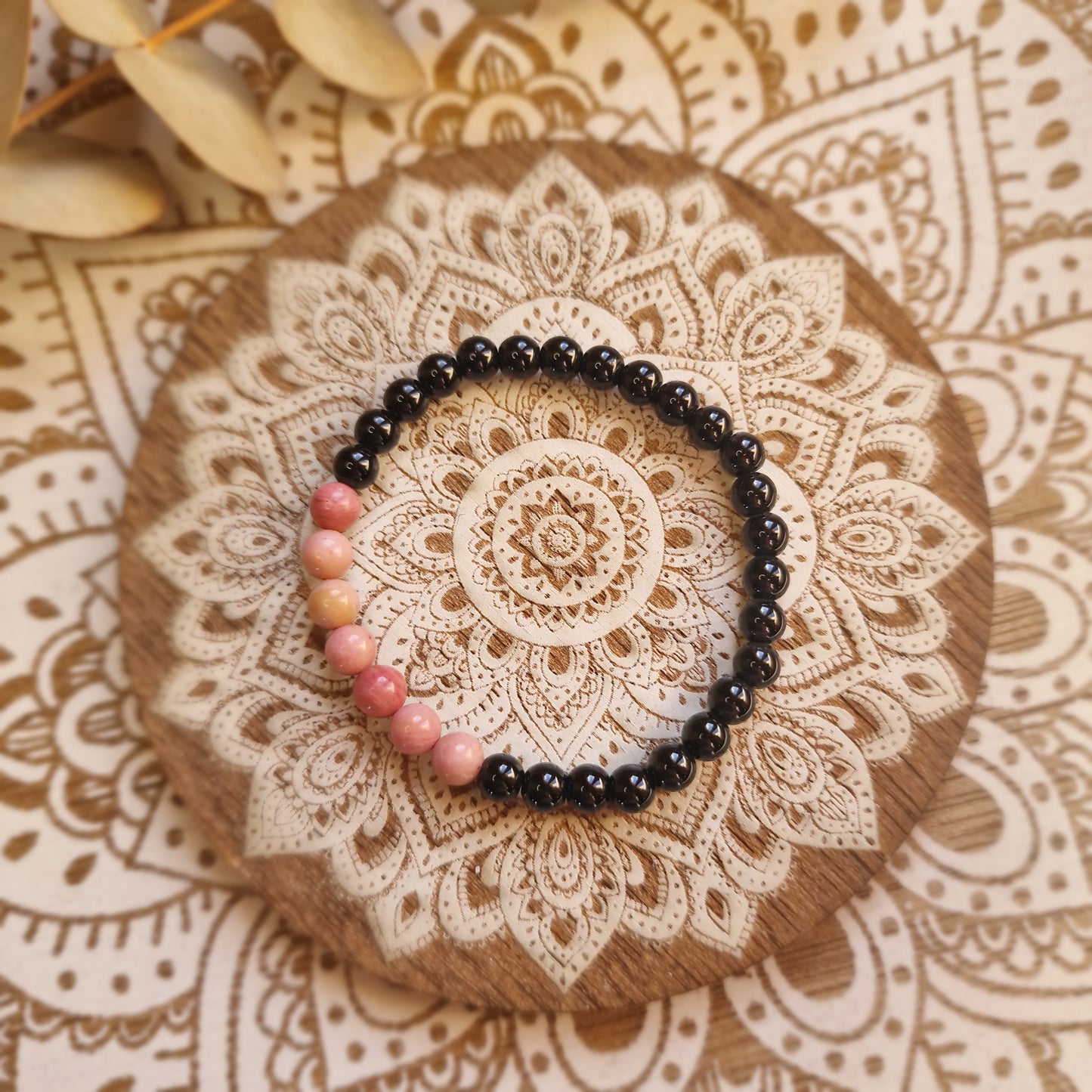 Pulsera Obsidiana con Rodonita ~ Protección y sanación Emocional ~ 6mm