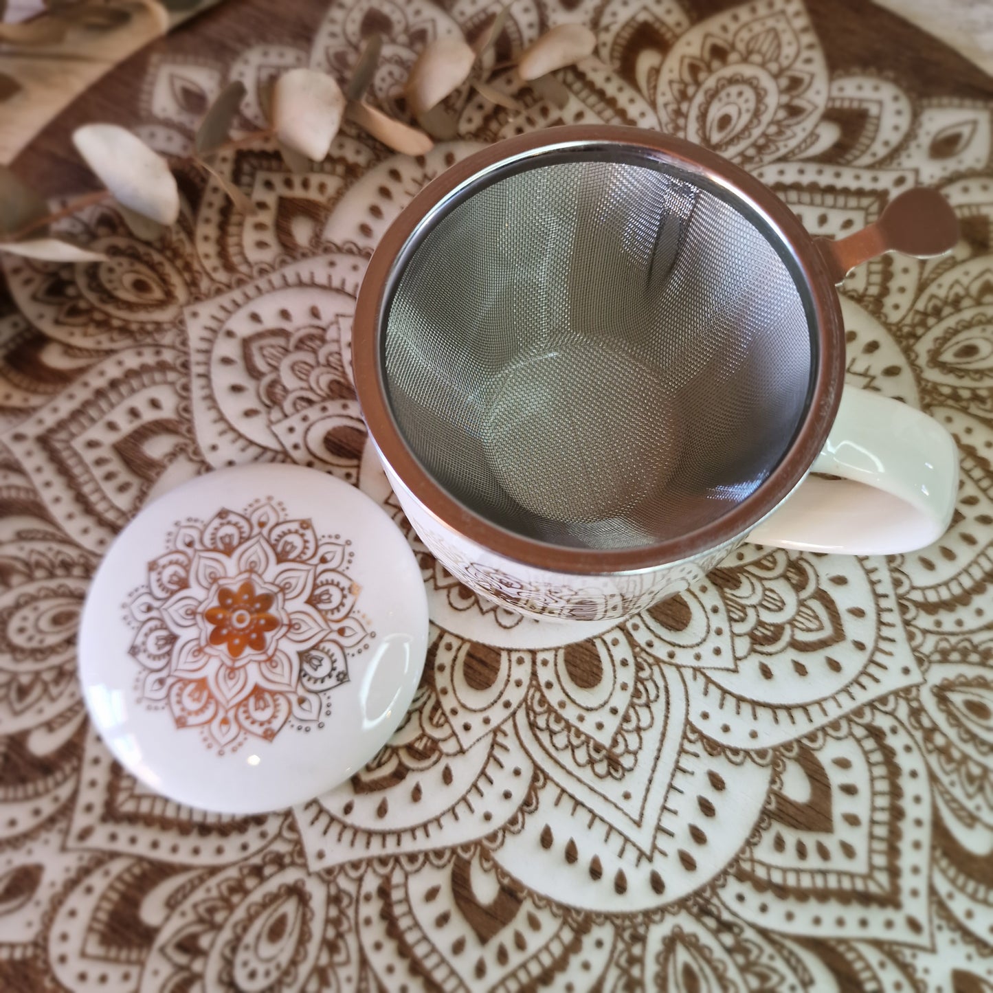 🌟 Taza de Té Mandala Dorado ~ Ritual de calma y armonía 🌟