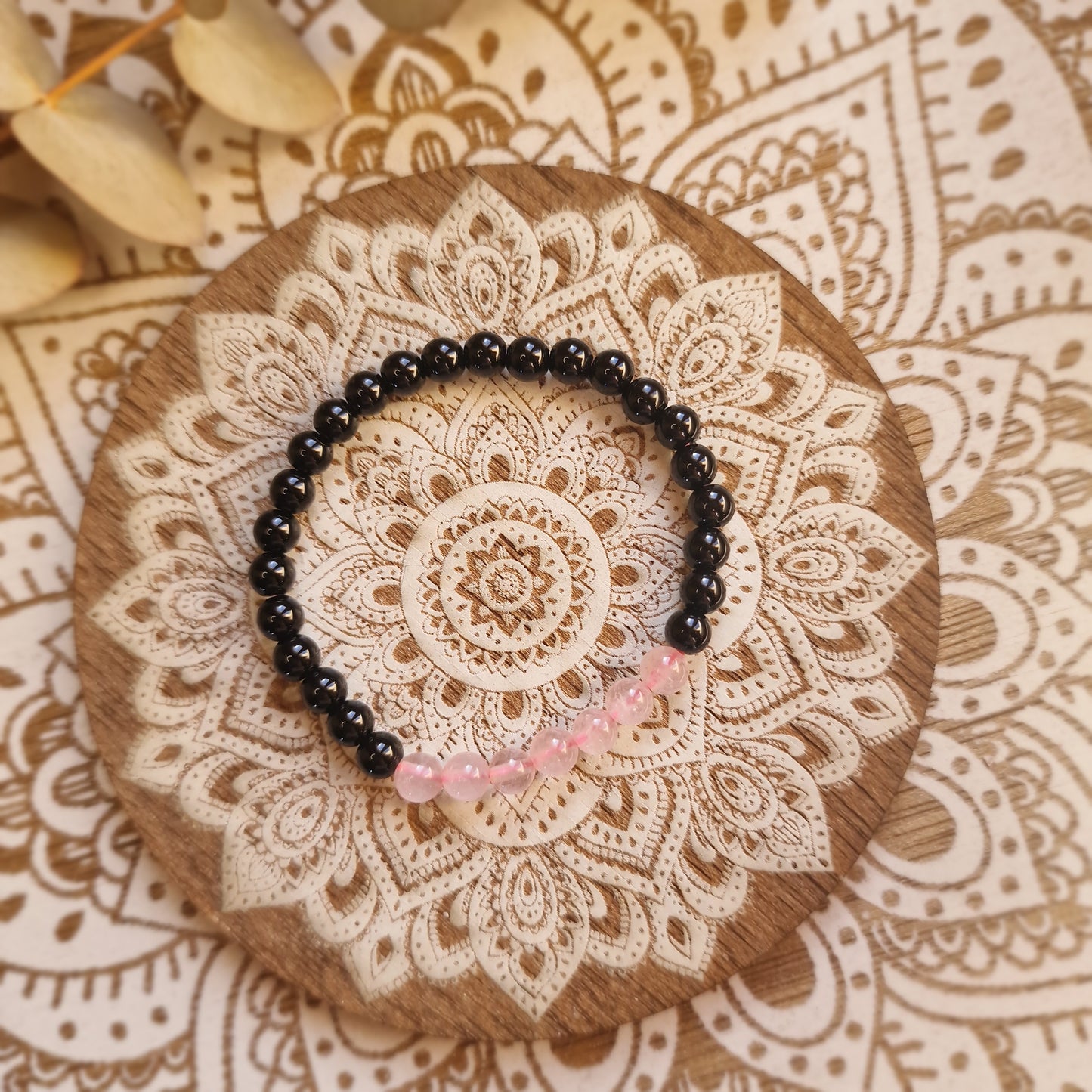 Pulsera Obsidiana Negra y Cuarzo Rosa ~ Protección y Amor ~ 6 y 8 mm