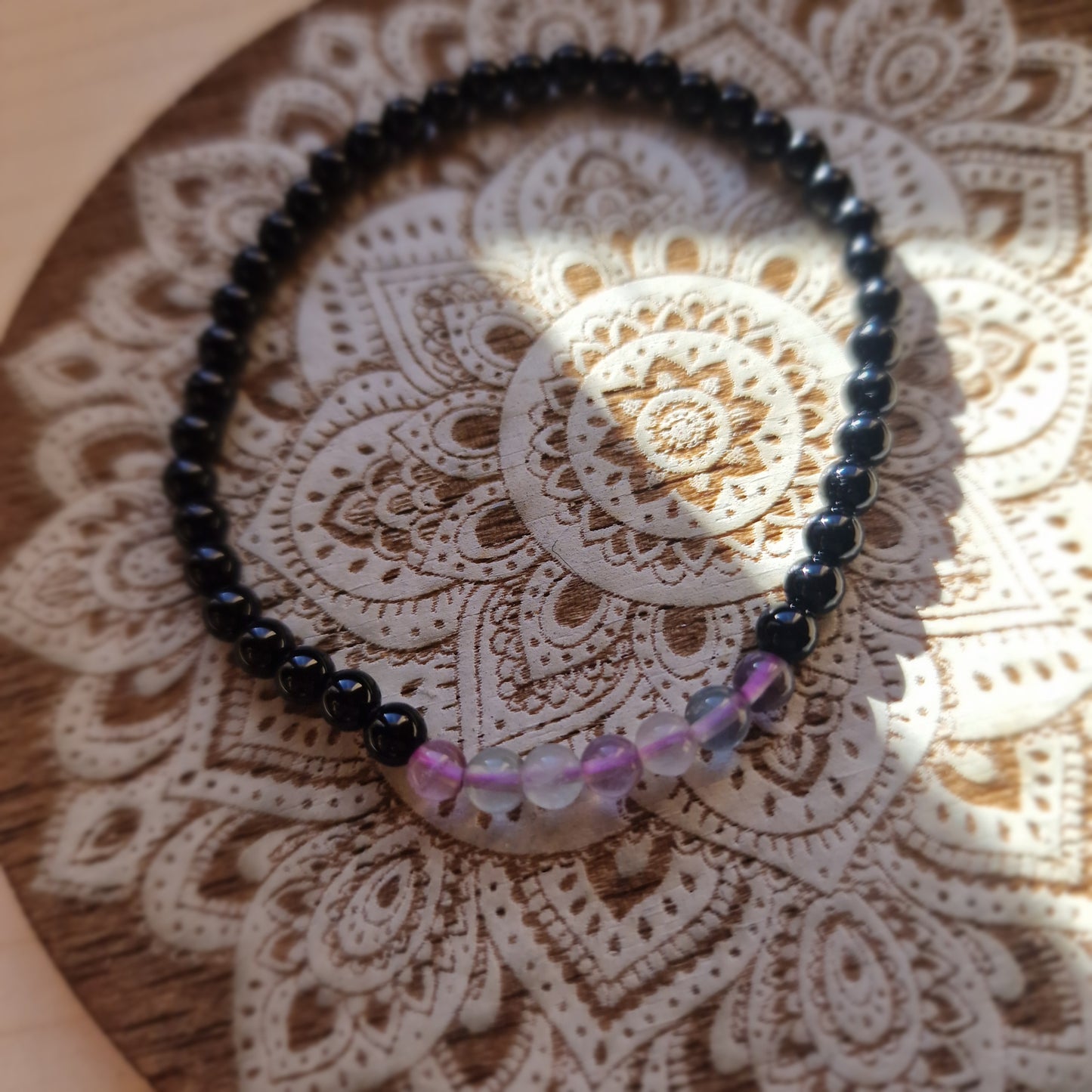 Pulsera Obsidiana Negra con Fluorita ~ Protección y Claridad Energética ~ 4 mm