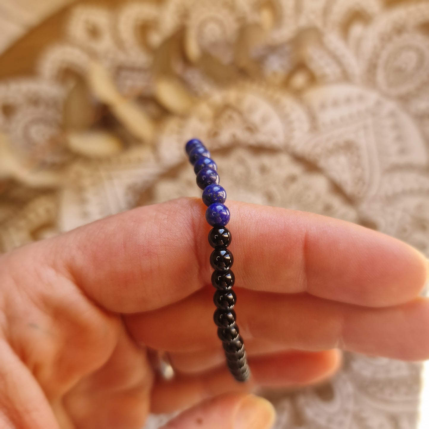 Pulsera Obsidiana Negra con Lapislázuli ~ Protección y Sabiduría Interior ~ 4mm