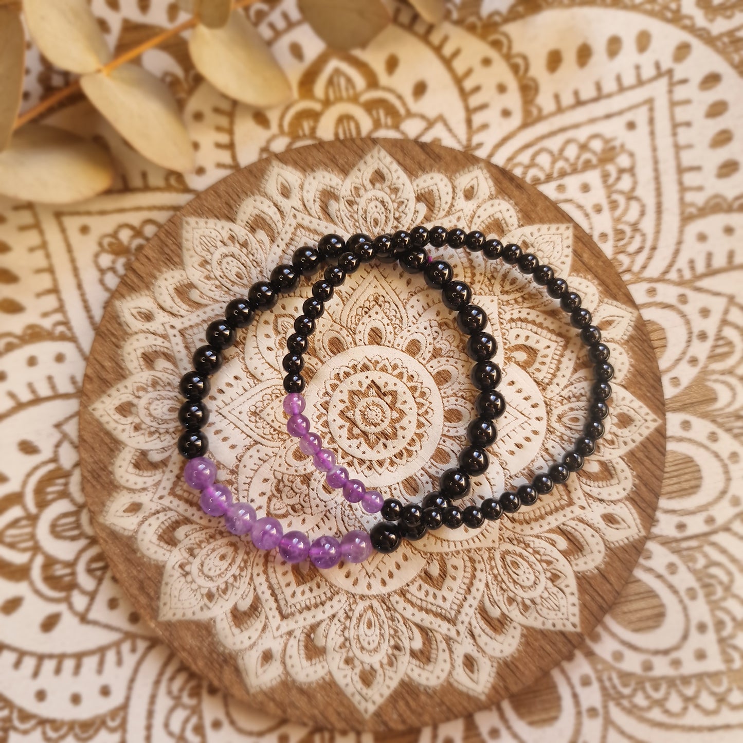 Pulsera Obsidiana negra con Amatista ~ Protección y Calma ~ 4 y 6 mm