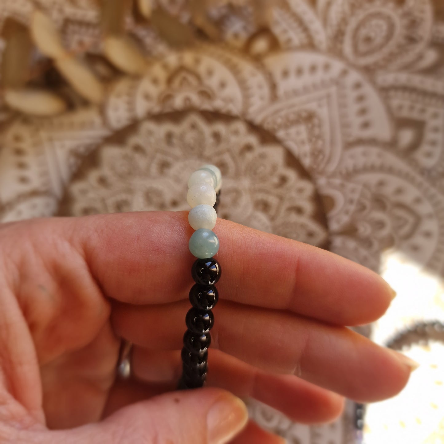 Pulsera Obsidiana negra con Amazonita ~ Equilibrio y Protección ~ 6 mm