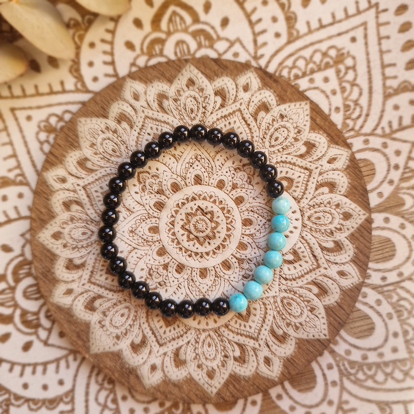 Pulsera Obsidiana negra con Turquenita ~ Protección y Serenidad en Armonía ~ 6 mm