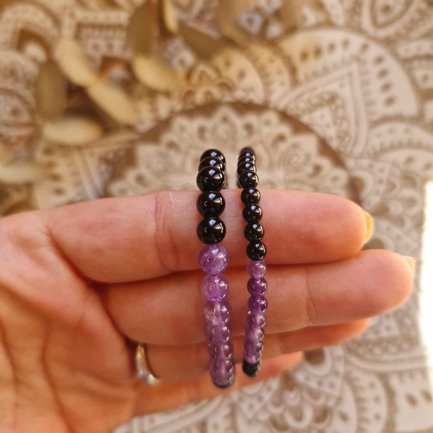 Pulsera Obsidiana negra con Amatista ~ Protección y Calma ~ 4 y 6 mm