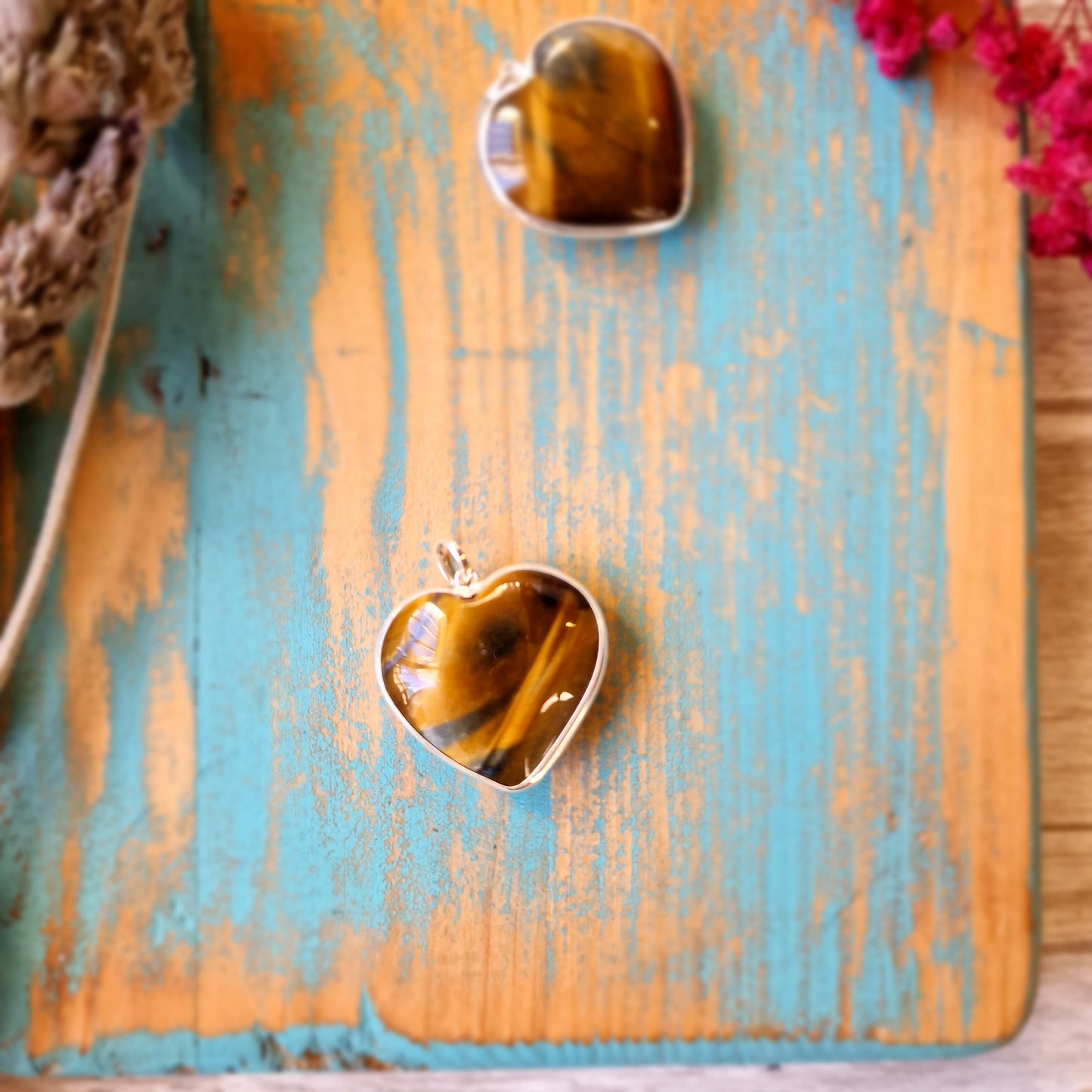 Colgante Ojo de Tigre CORAZÓN PLATA