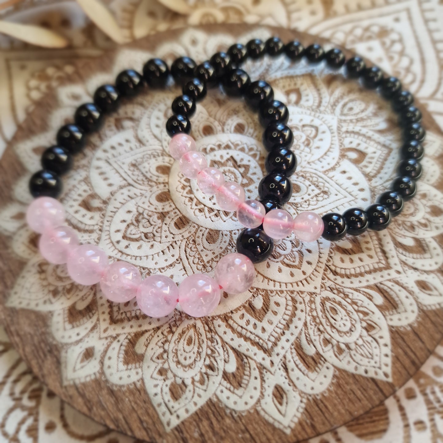 Pulsera Obsidiana Negra y Cuarzo Rosa ~ Protección y Amor ~ 6 y 8 mm