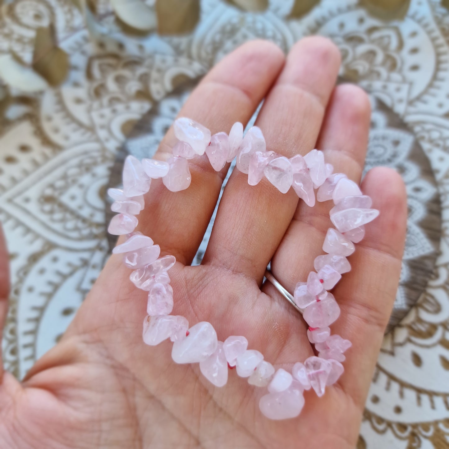 Pulsera de Chips de Cuarzo Rosa ~ Amor propio