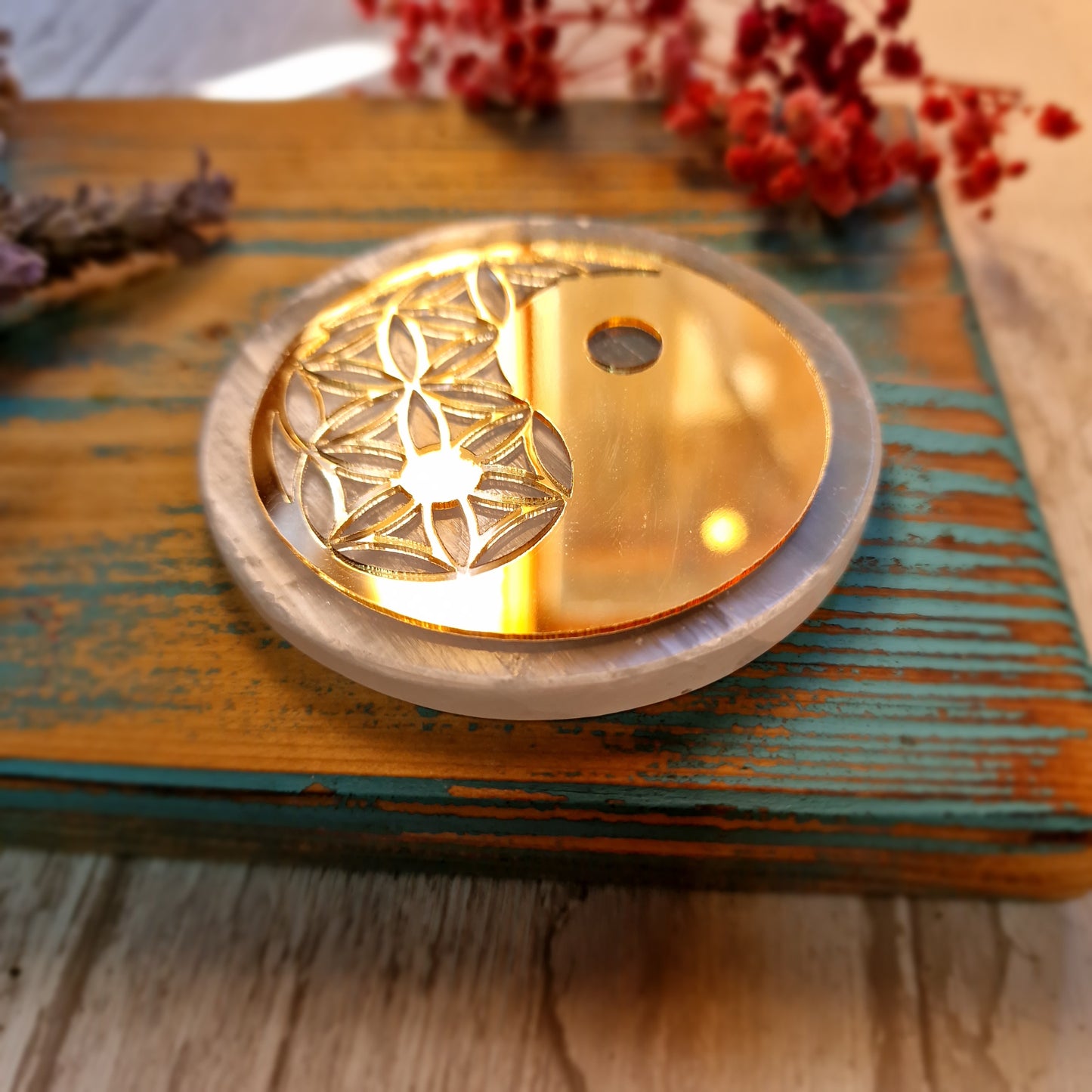 Placa de Selenita con Yin Yang