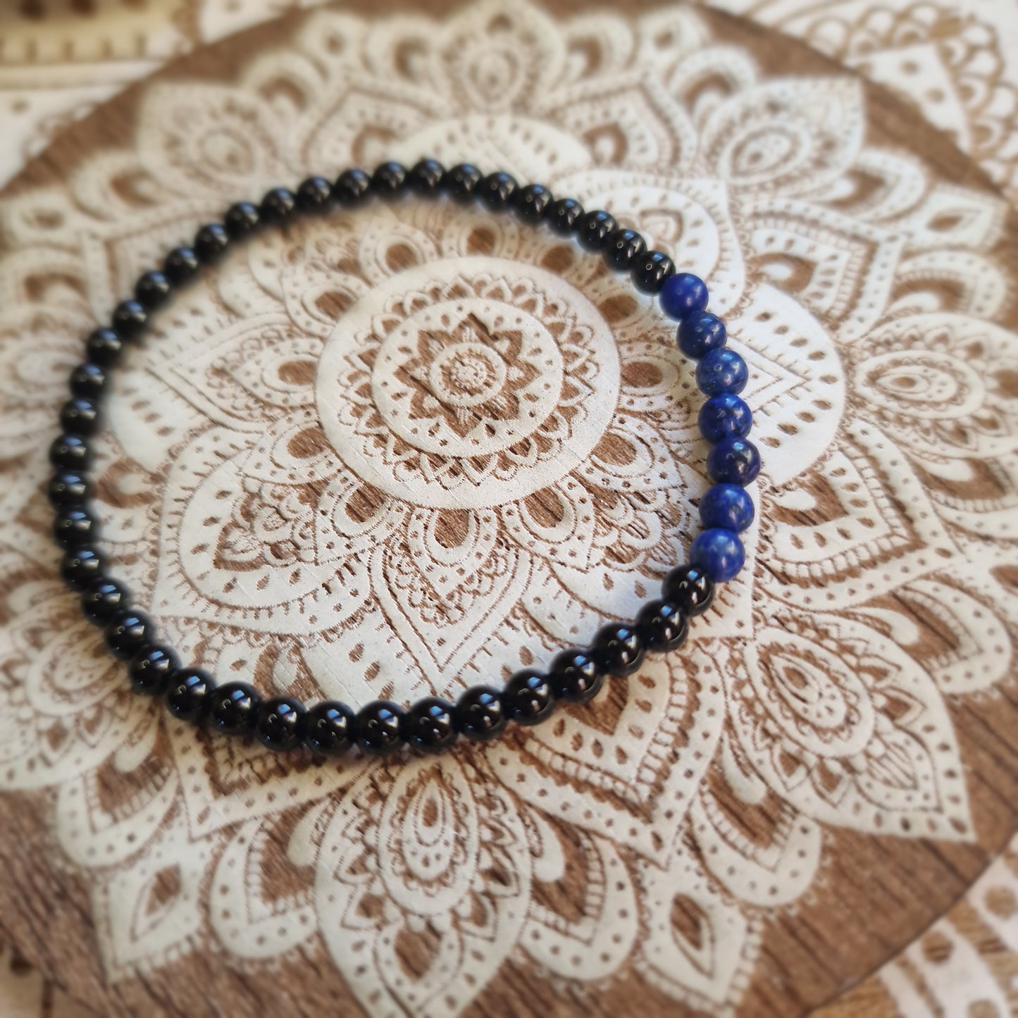 Pulsera Obsidiana Negra con Lapislázuli ~ Protección y Sabiduría Interior ~ 4mm
