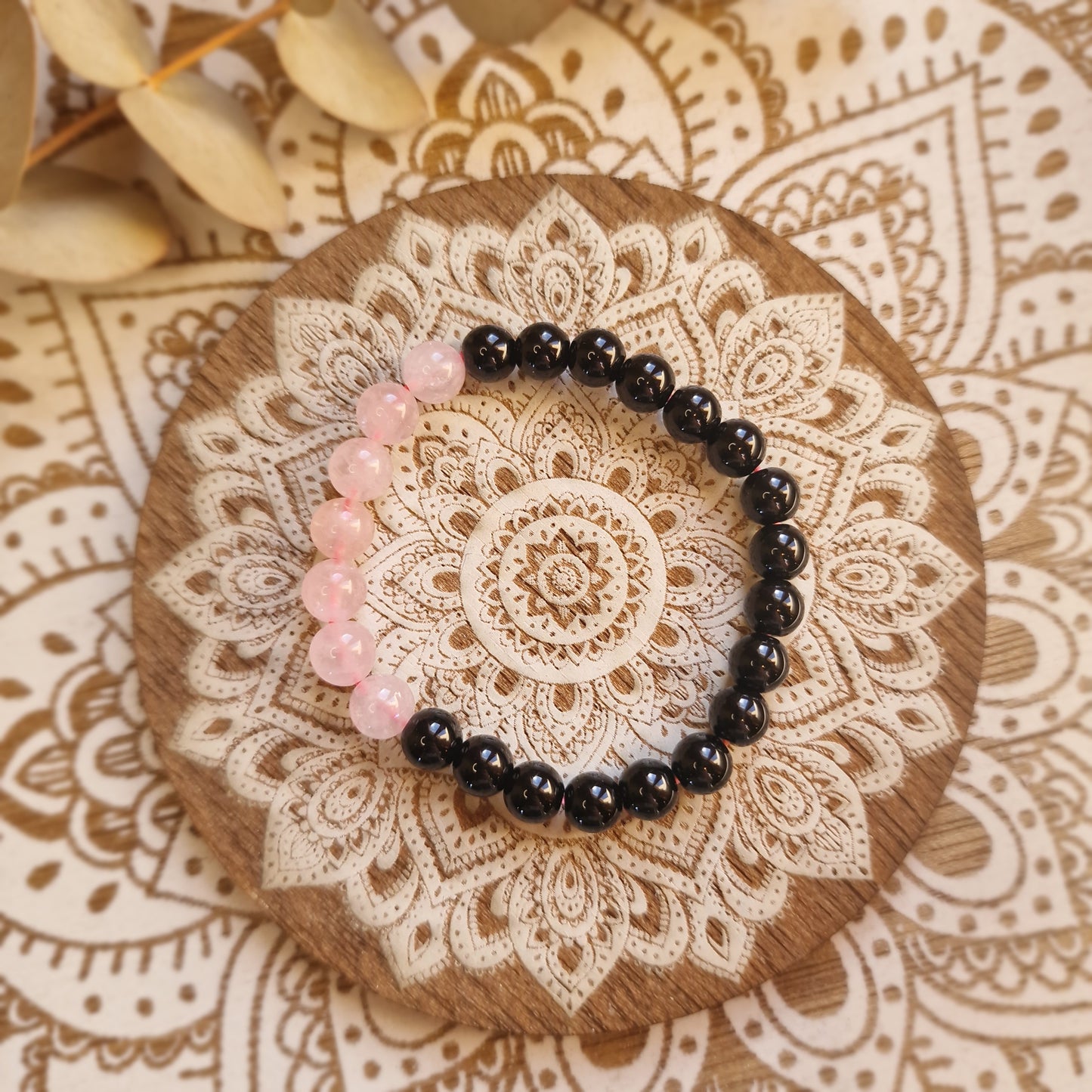 Pulsera Obsidiana Negra y Cuarzo Rosa ~ Protección y Amor ~ 6 y 8 mm