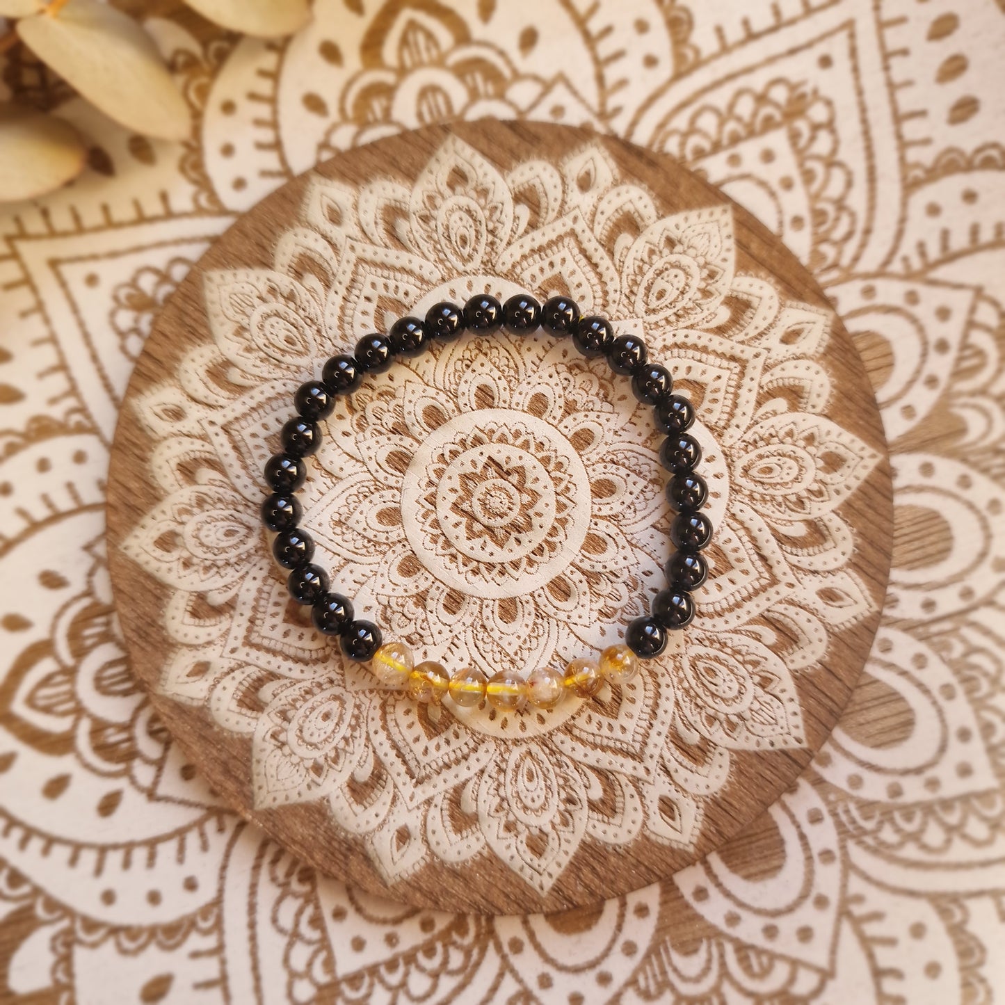 Pulsera Obsidiana Negra con Citrino ~ Protección y Prosperidad ~ 6 mm
