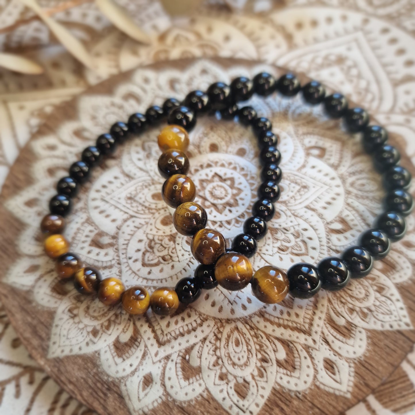 Pulsera Obsidiana con Ojo de tigre ~ Protección y Fortaleza Interior ~ 6 y 8 mm