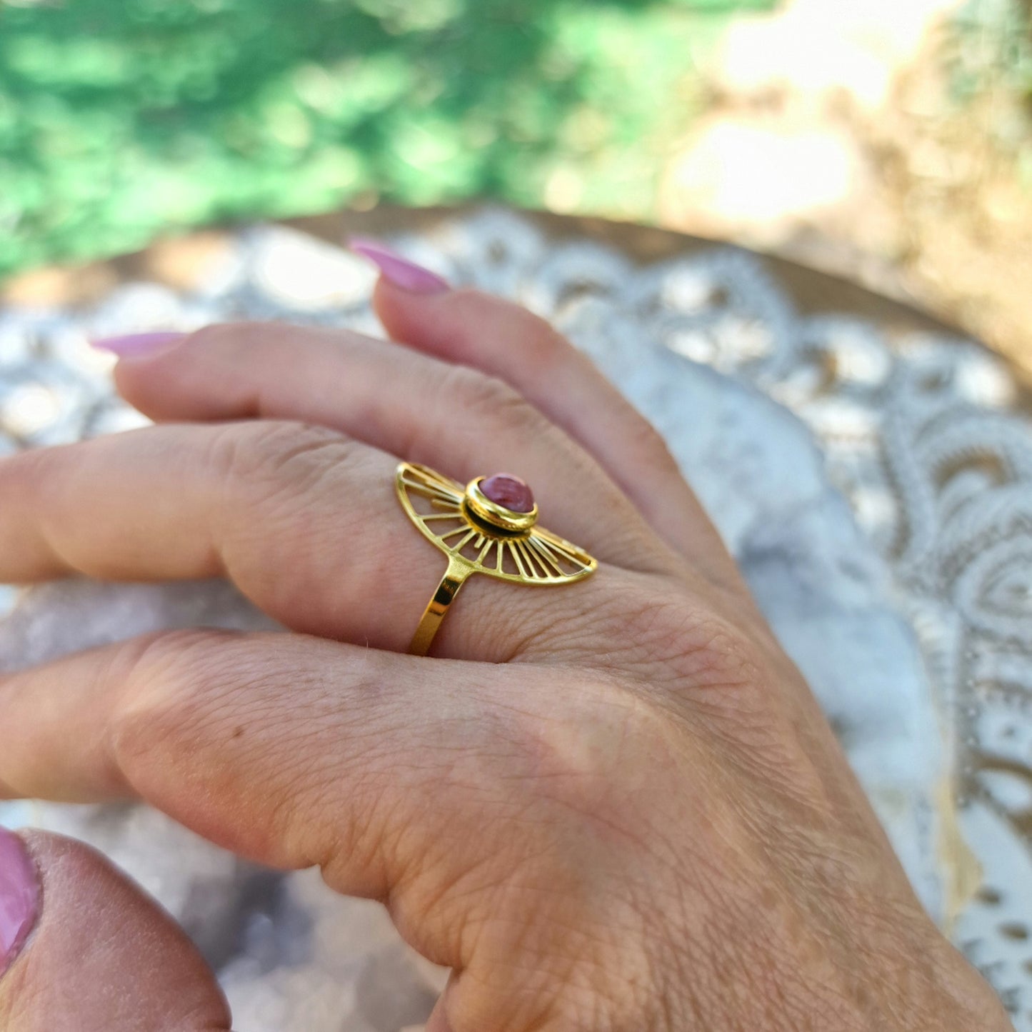 Anillo Sol Rodocrosita ~ Amor Propio y Vitalidad