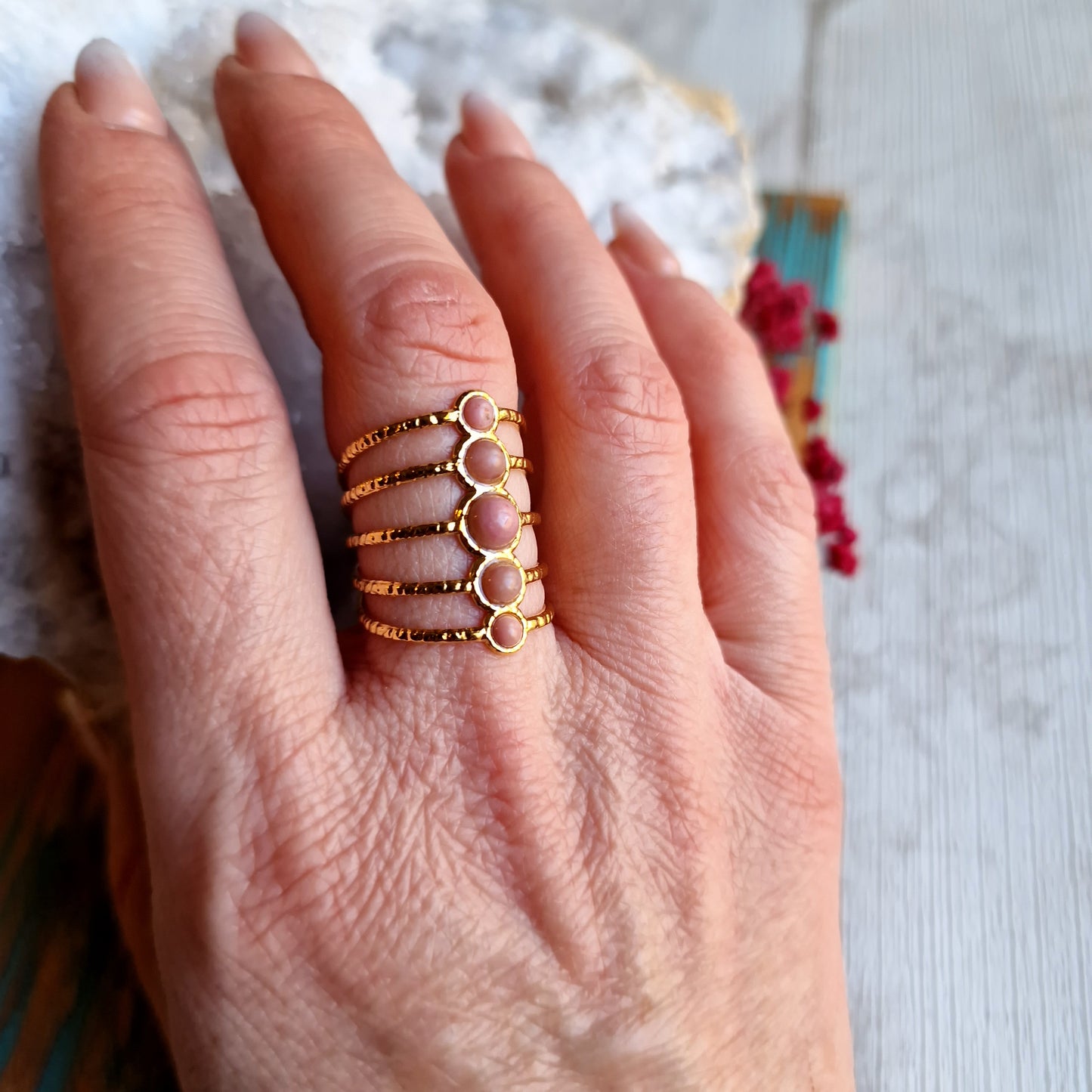 Anillo Aros Rodonita ~ Amor Propio y Equilibrio Emocional