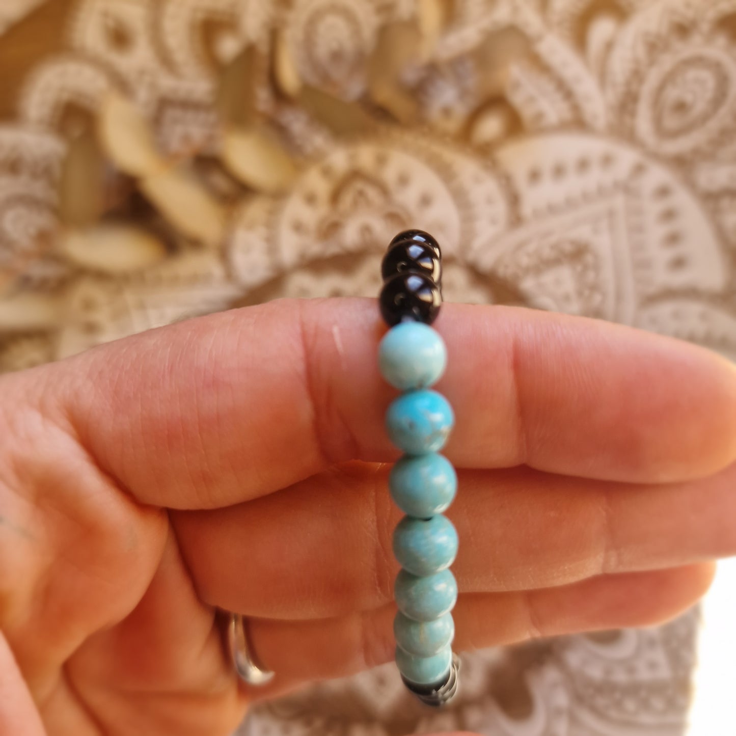 Pulsera Obsidiana negra con Turquenita ~ Protección y Serenidad en Armonía ~ 6 mm
