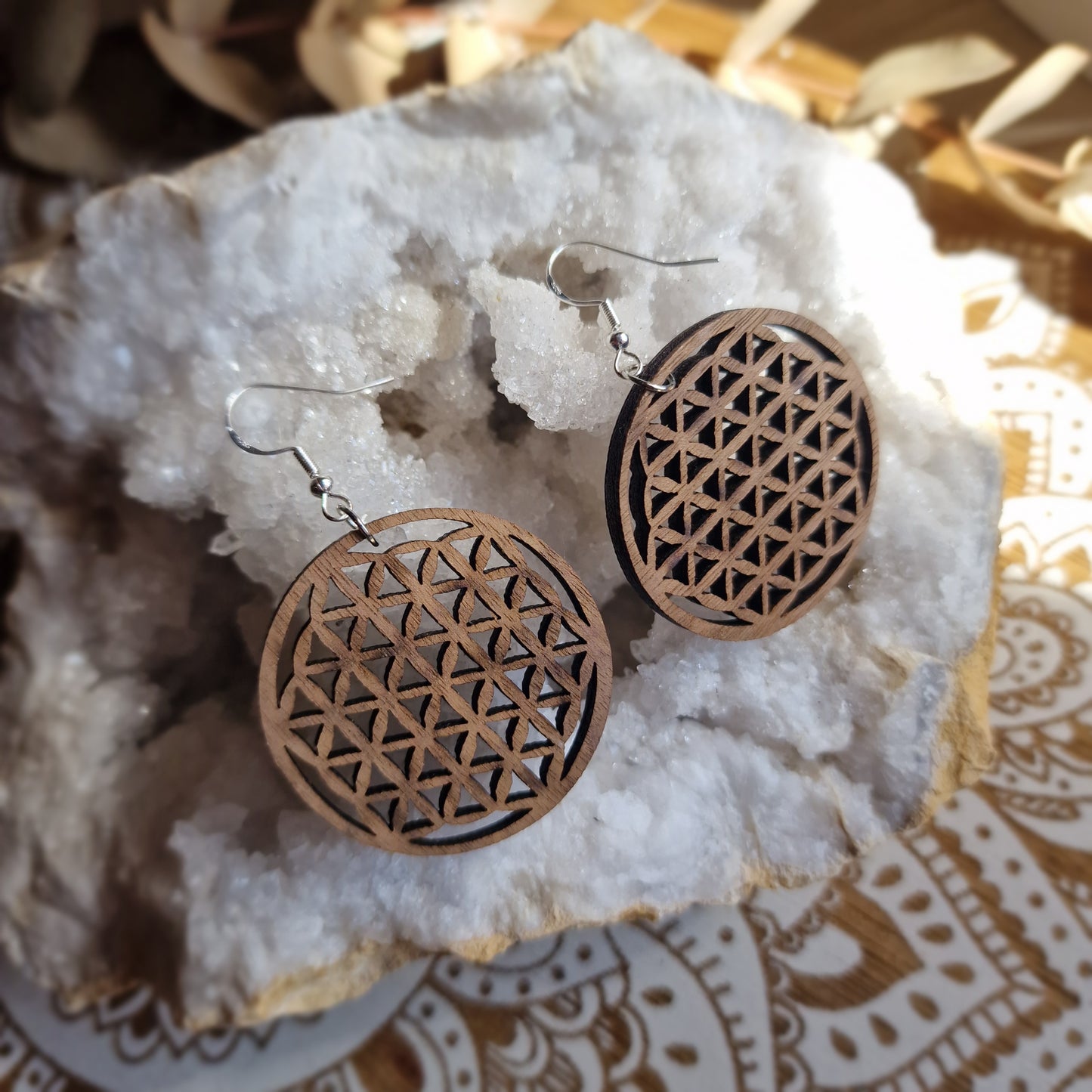 Pendientes Flor de la Vida (Nogal y plata)