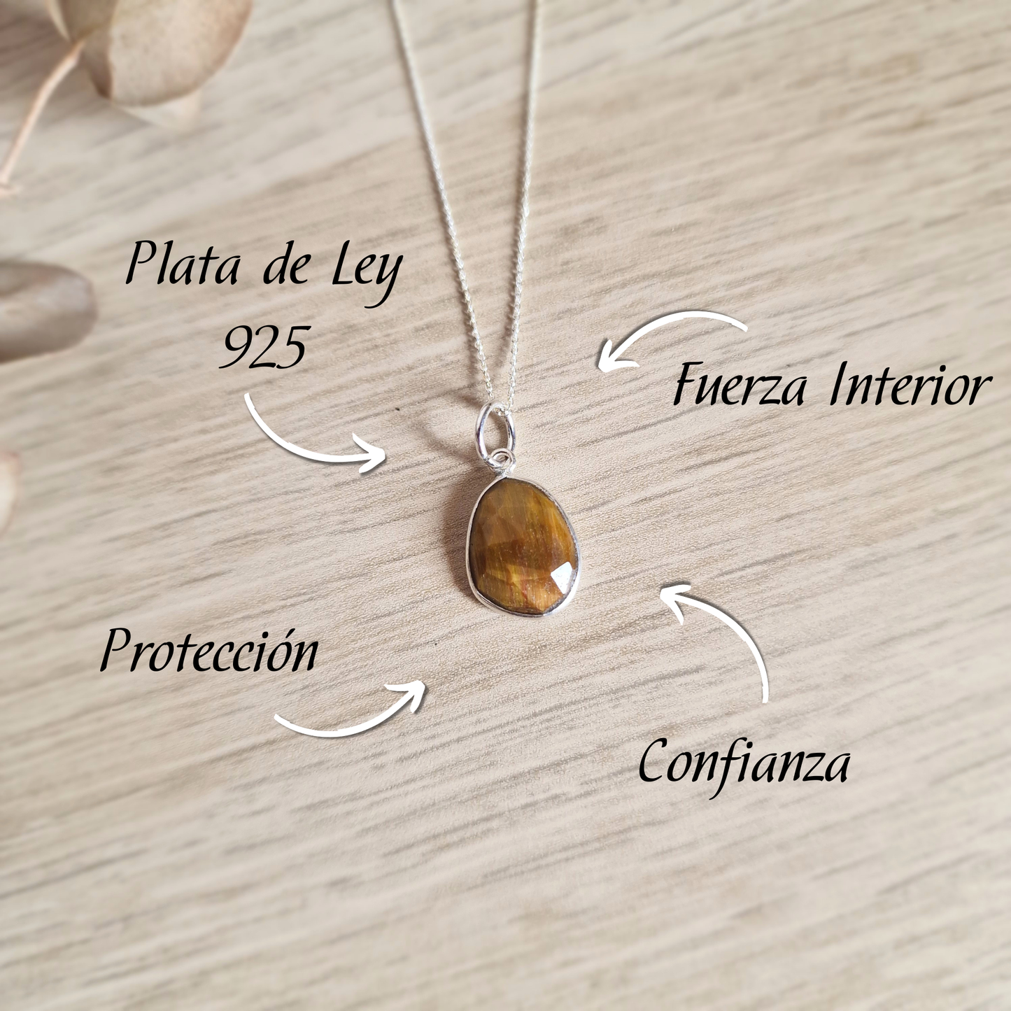 Colgante de Ojo de Tigre Facetado y Plata de Ley ~ Fuerza Interior