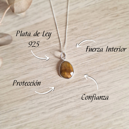Colgante de Ojo de Tigre Facetado y Plata de Ley ~ Fuerza Interior