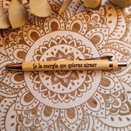 Bolígrafo de bambú con frases motivadoras