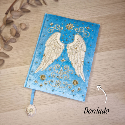 🪽 Cuaderno de Terciopelo Azul Cielo ~ Alas de Ángel