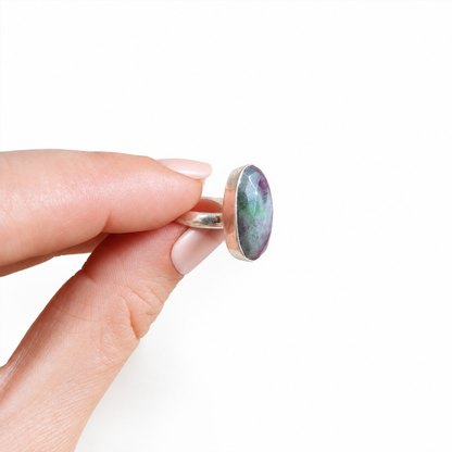 Anillo Plata de Ley - Zoisita con Rubí