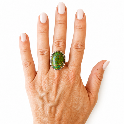 Anillo Vega ~ Plata de Ley ~ Turquesa Verde con Pirita
