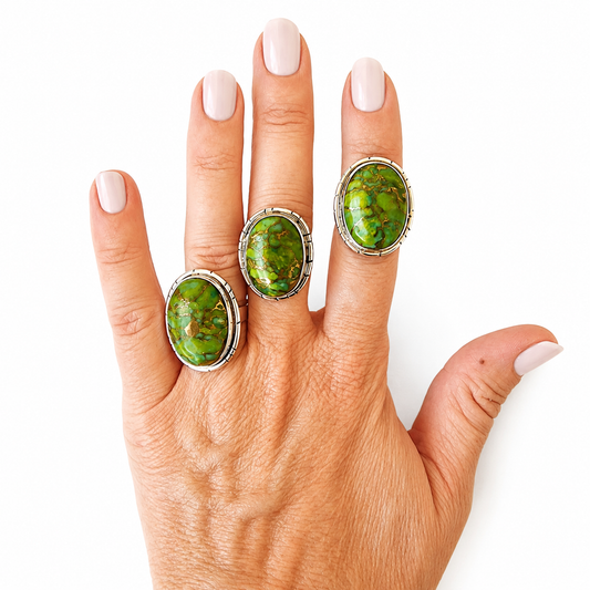 Anillo Vega ~ Plata de Ley ~ Turquesa Verde con Pirita