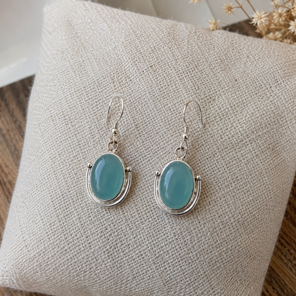 Pendientes Aura ~ Plata de Ley ~ Ágata Azul