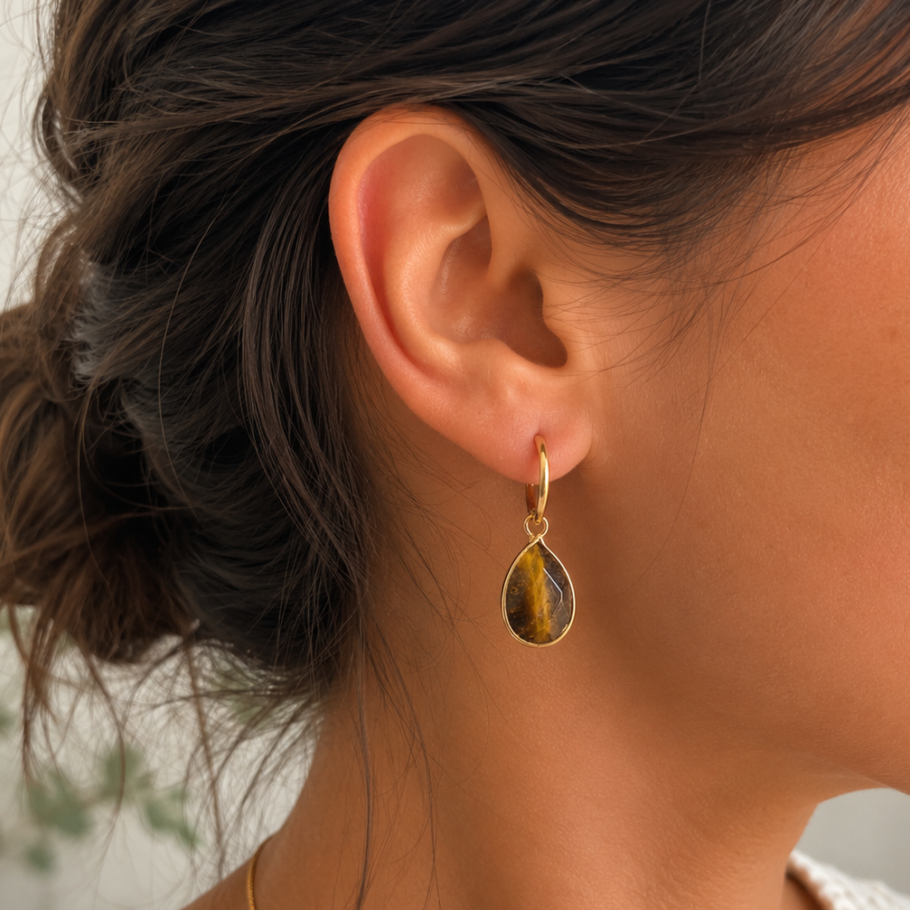 Pendientes Lágrima de Ojo de Tigre Dorado Facetado ~ Fuerza y equilibrio interior