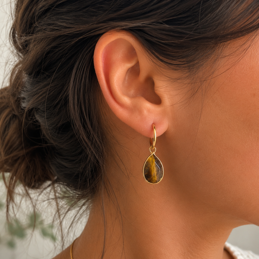 Pendientes Lágrima de Ojo de Tigre Dorado Facetado ~ Fuerza y equilibrio interior