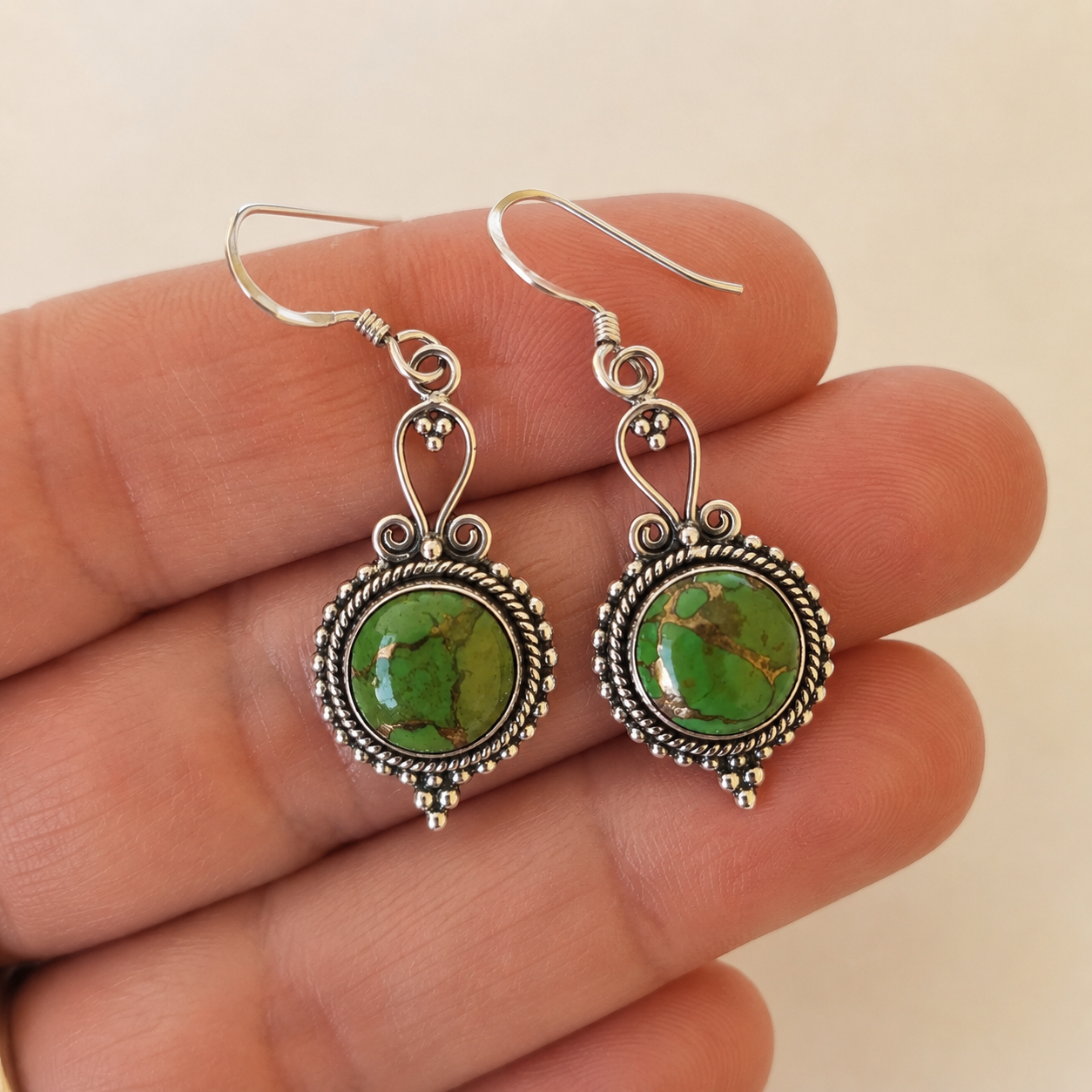 Pendientes Gaia - Plata de Ley - Turquesa verde con Pirita