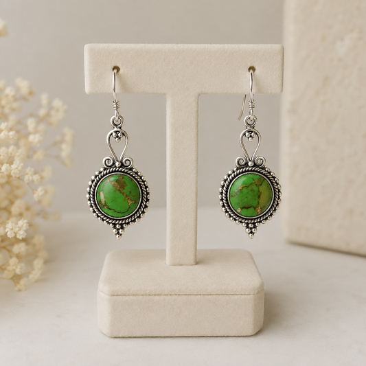 Pendientes Gaia - Plata de Ley - Turquesa verde con Pirita