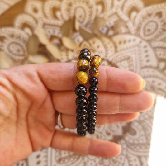 Pulsera Obsidiana con Ojo de tigre ~ Protección y Fortaleza Interior ~ 6 y 8 mm