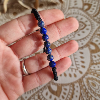 Pulsera Macramé de Lapislázuli (6 mm) ajustable ~ Sabiduría y expresión personal