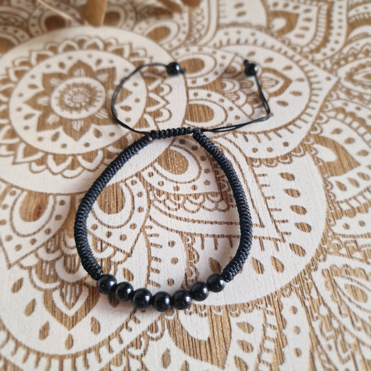 Pulsera Macramé de Turmalina (6 mm) ajustable ~ Protección y equilibrio energético