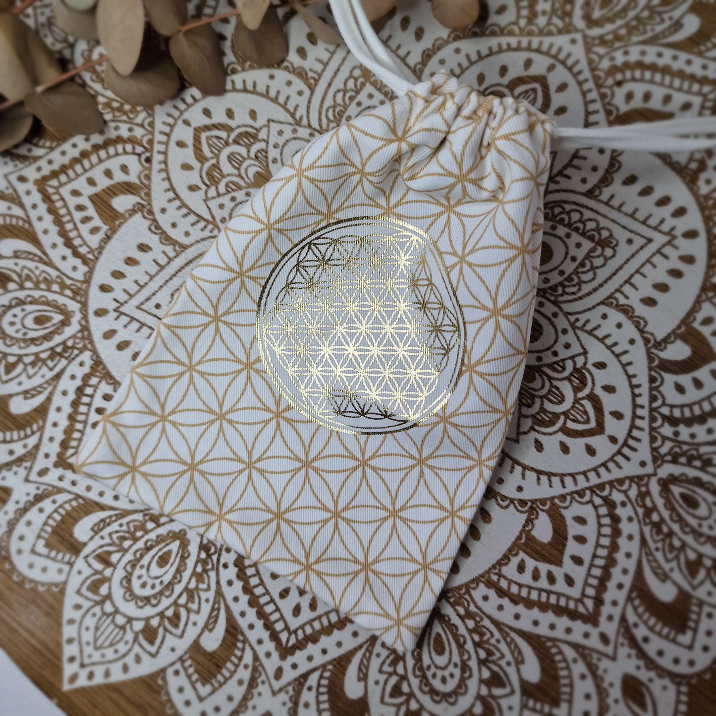 Bolsa de Algodón Orgánico con Flor de la Vida ~ Protección y Orden para tus Objetos Especiales