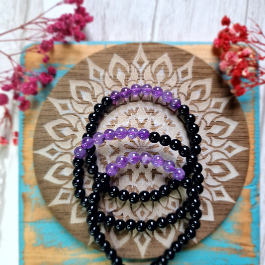 Pulsera Obsidiana con Amatista 6mm